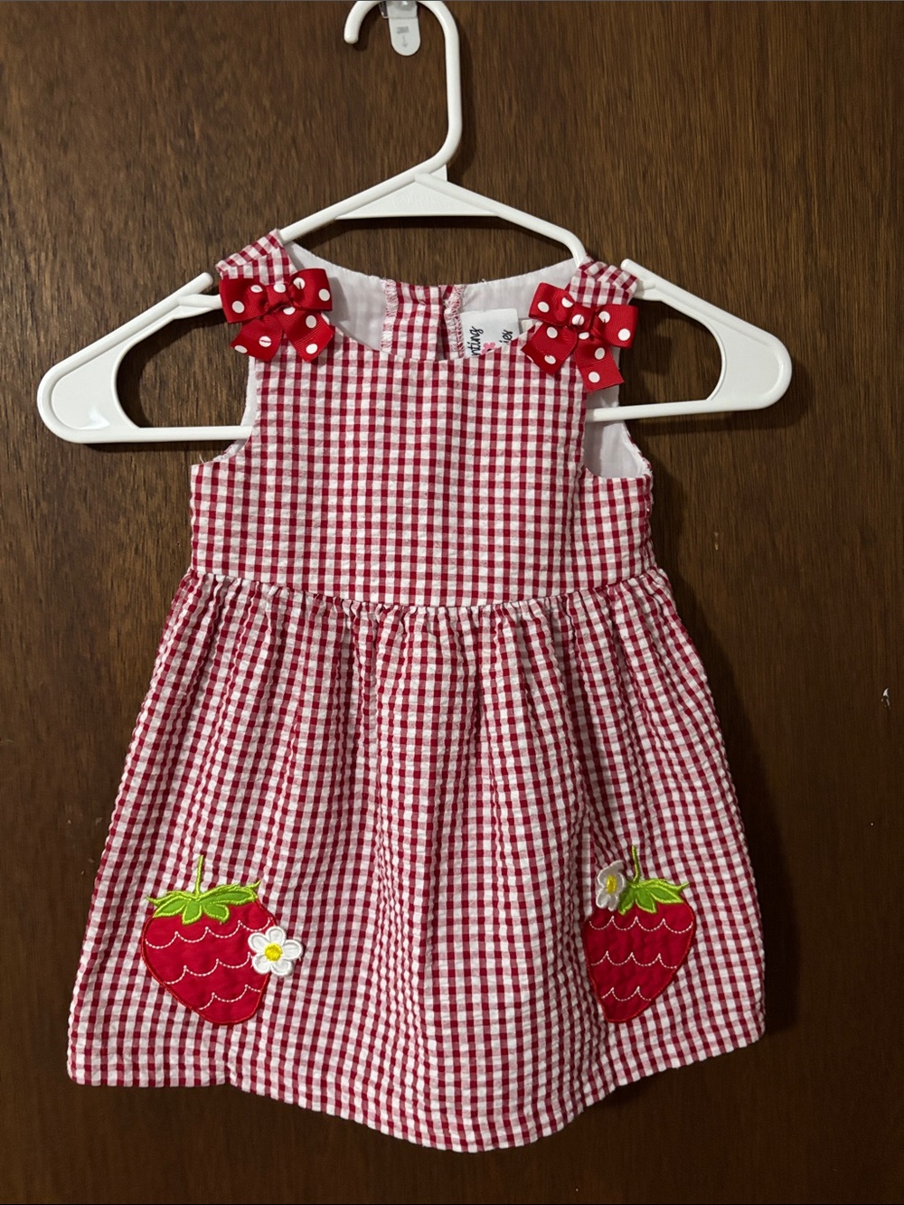 Red Gingham Strawberry Applique Girls' Casual Dress